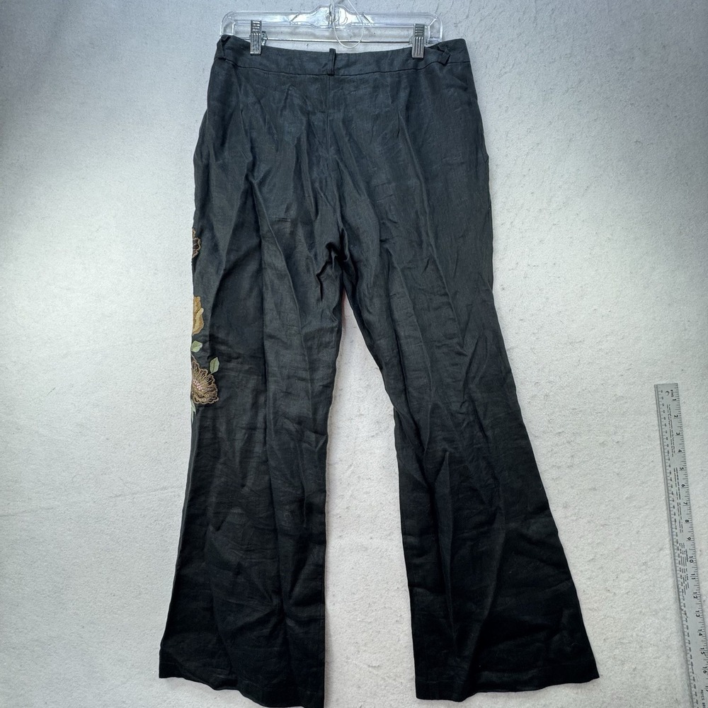Anna Bui Gallery 100% Linen Embroidered Flare Pants Women's XL Boho Peasant - Picture 9 of 11